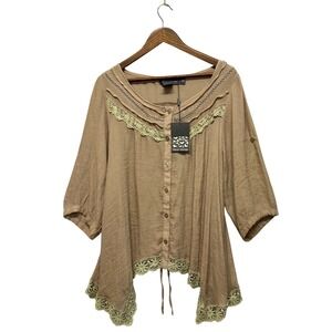 Womens Boho Gauze Top Plus Size Tunic Top Plus Sz 2x Lace Lagenlook Asymmetrical